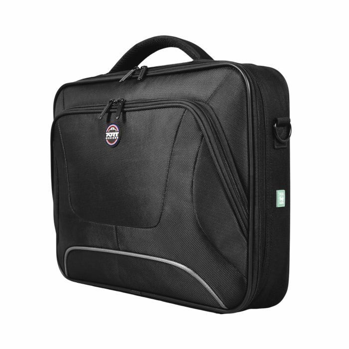 designed in Paris. Its clamshell design allows for the zipper to open up completely