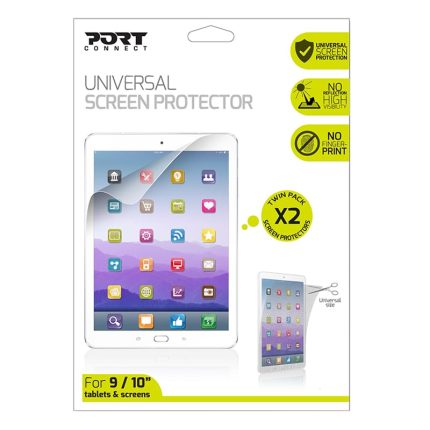Protect your tablet screen from all types of damage with the Port Designs Universal Screen Protector. It features a 2 pack of anti-glare films that leaves no fingerprints and can be rewashed and reused.