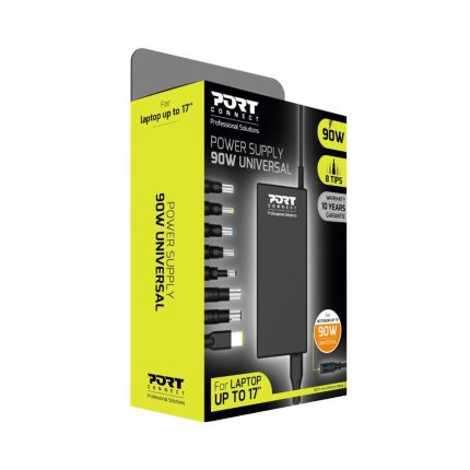 Replace your old or lost laptop charger with Port Connect’s 90W Universal Power Supply. This adapter features adaptable output power