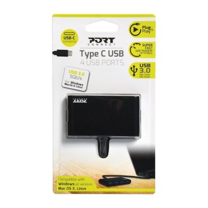 Transfer data at high speeds between multiple devices with the highly compatible Port Connect Type-C to USB3.0 4 Port Hub.