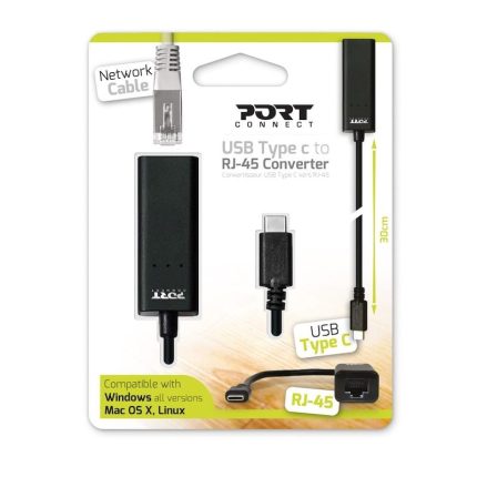 Convert your notebook's Type-C connection to a high speed 2Gbps network adapter with the Port Connect Type-C to RJ-45 Ethernet Adapter.