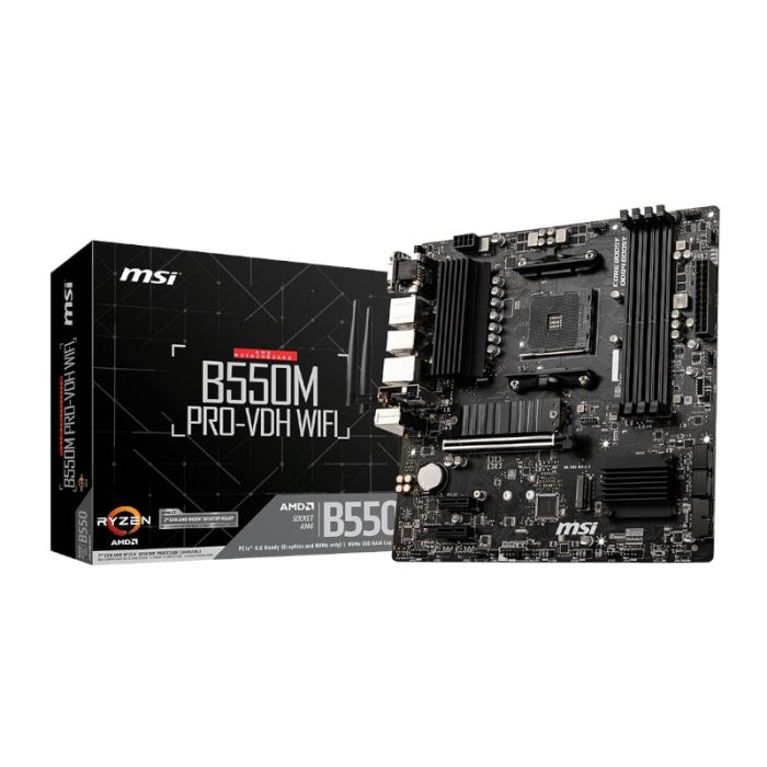 The MSI B550M PRO-VDH Wi-Fi  AM4 mATX Motherboard is built with a variety of features designed to satisfy DIY users. It features enhanced audio