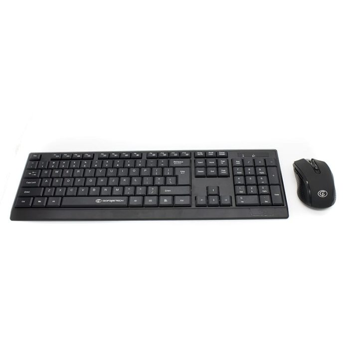 The GoFreeTech Wireless Mouse and Keyboard Combo is an essential peripheral for any home or office PC. The mouse is ergonomically designed with an ambidextrous shape and the keyboard has 104-keys in a sturdy chiclet design. This combo comes with a 2.4GHz wireless nano receiver.