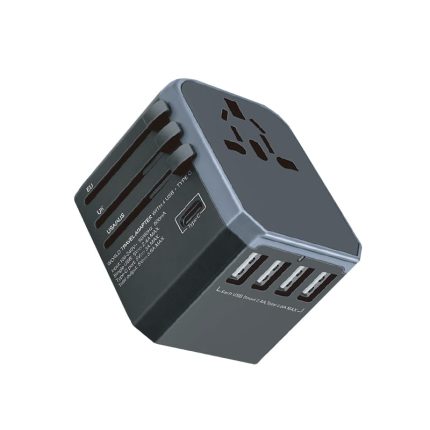 Charge devices anywhere with the Gizzu Universal Travel Adapter. It features Type-C and USB ports