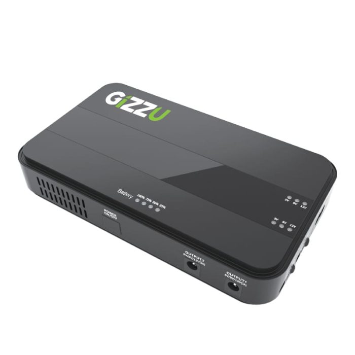 Power up your devices with safety and ease with the GIZZU Mini 8800mAh Dual-voltage DC UPS. It features high capacity lithium-ion batteries