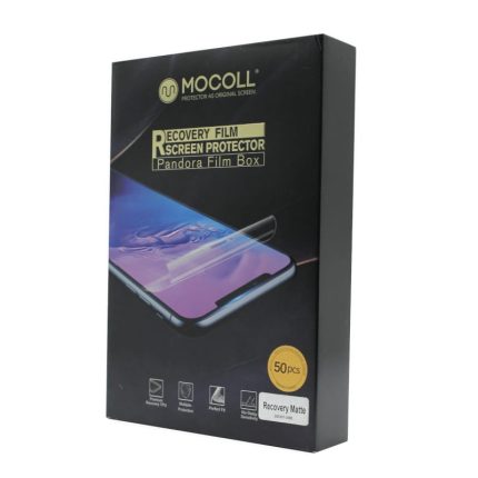Protect your device screens with the Mocoll Recover Film Screen Protector Pandora Film Box. It features 50 sheets of matte premium TPU screen protector films which offer protection against impacts