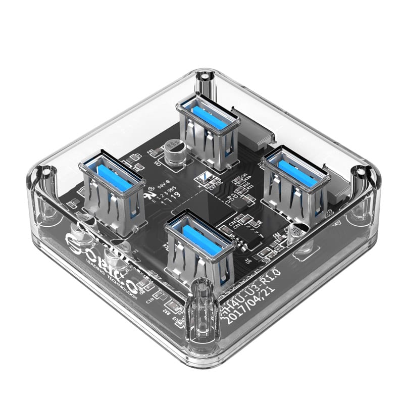 Connect more devices to your system with Orico’s Transparent 4 Port USB 3.0 Hub. Equipped with input charging ports