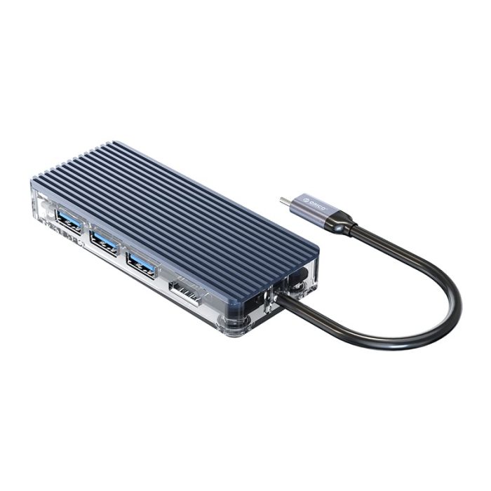 Get 4K HDMI support or power your laptop with the Orico Type-C 8-in-1 Transparent Hub. It features 4K HDMI support
