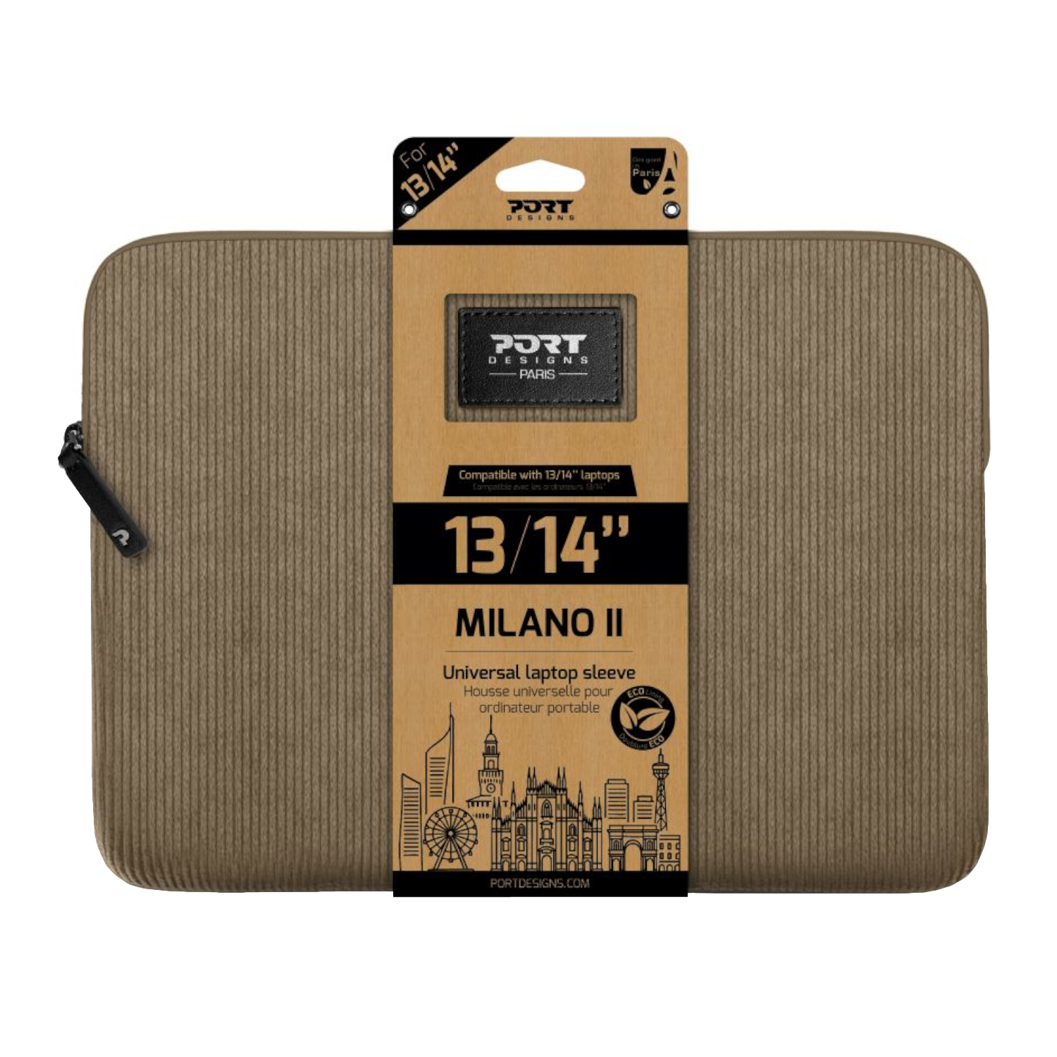 Port Designs Milano II Eco 13/14" Universal Laptop Sleeve - Desert Brown | 140723 Port Designs Milano II Eco 13/14" Universal Laptop Sleeve - Desert Brown - Image 1