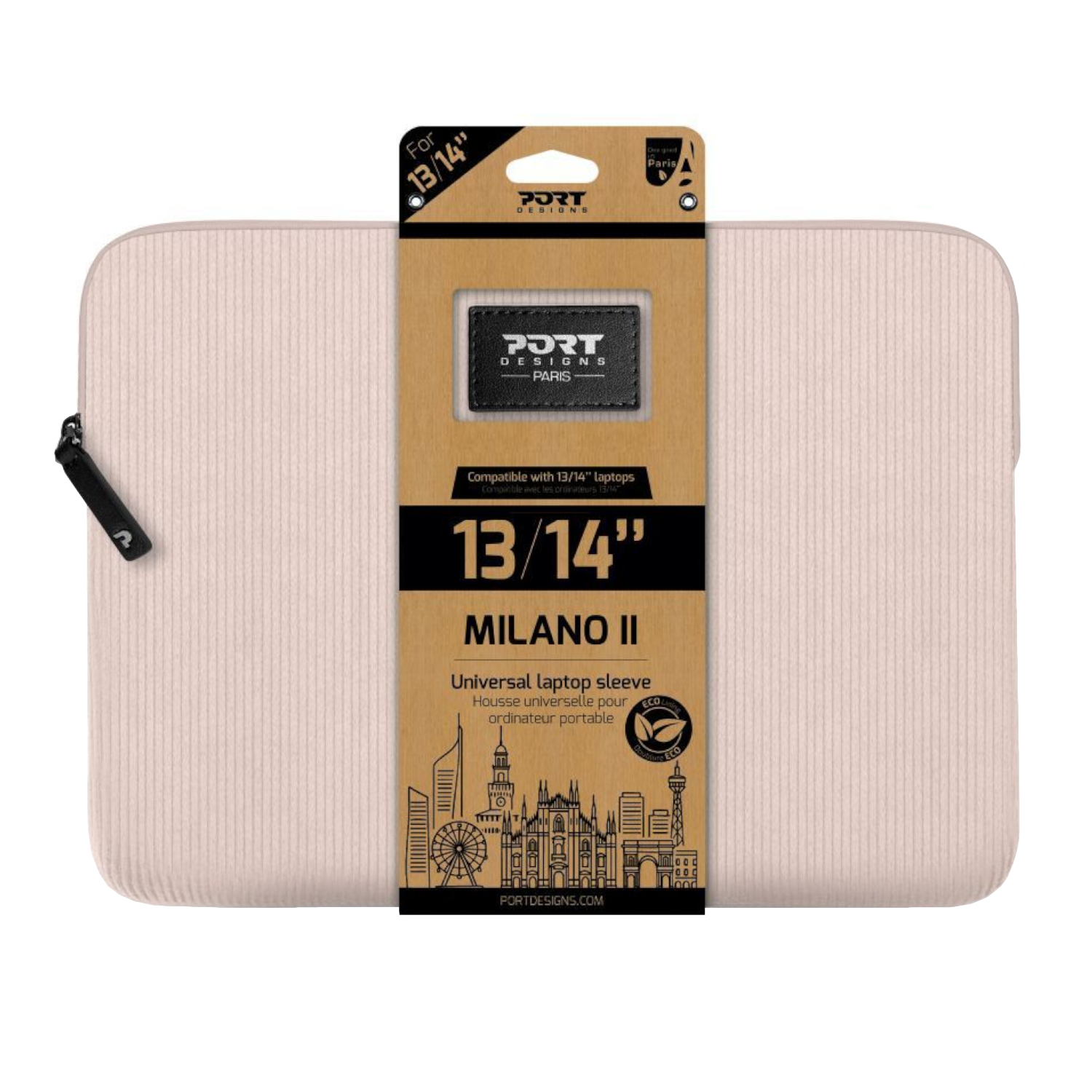 Port Designs Milano II Eco 13/14" Universal Laptop Sleeve - Plush Pink | 140724 Port Designs Milano II Eco 13/14" Universal Laptop Sleeve - Plush Pink - Image 1