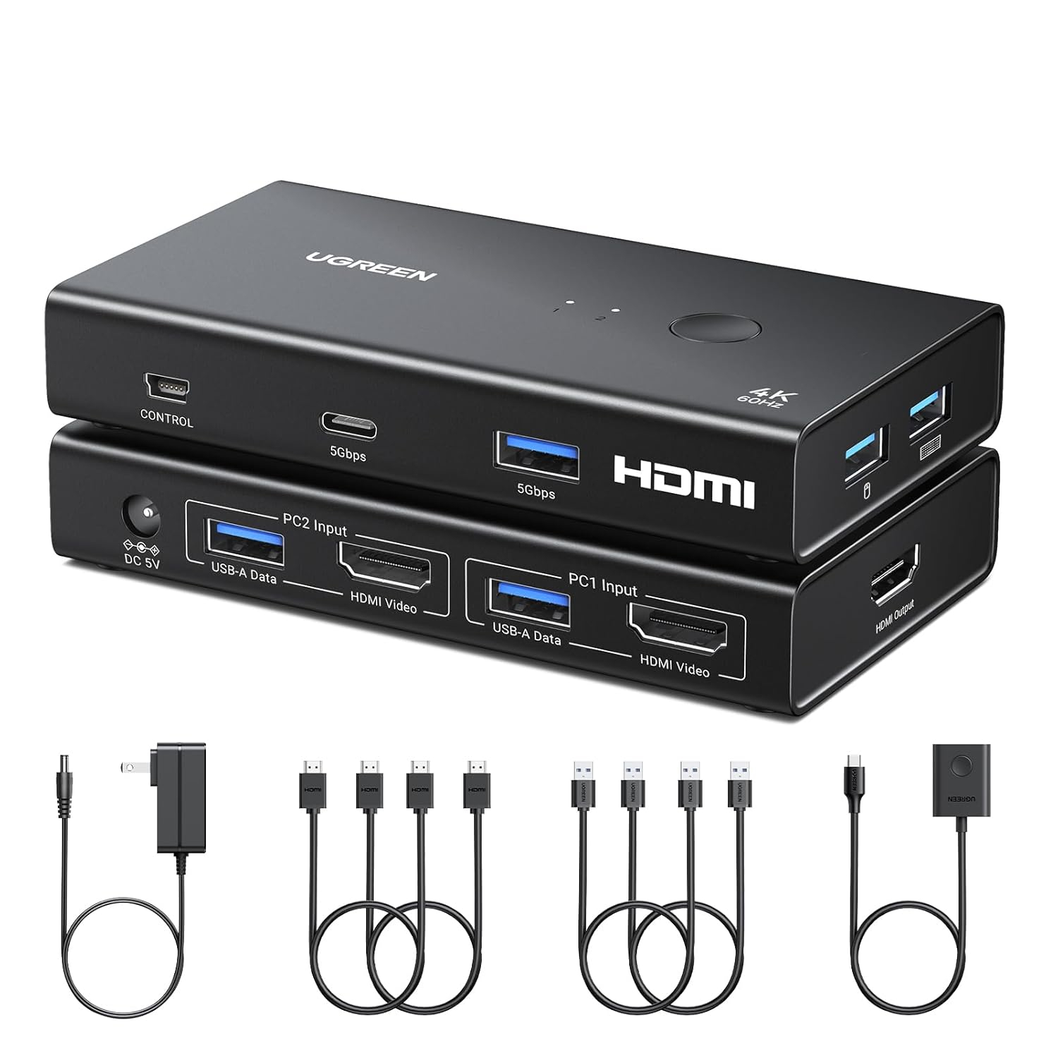 UGREEN 2-In-1 HDMI KVM Switch 4 USB Ports 4K@60Hz–Black | AK502-45452 UGREEN 2-In-1 HDMI KVM Switch 4 USB Ports 4K@60Hz–Black - Image 1