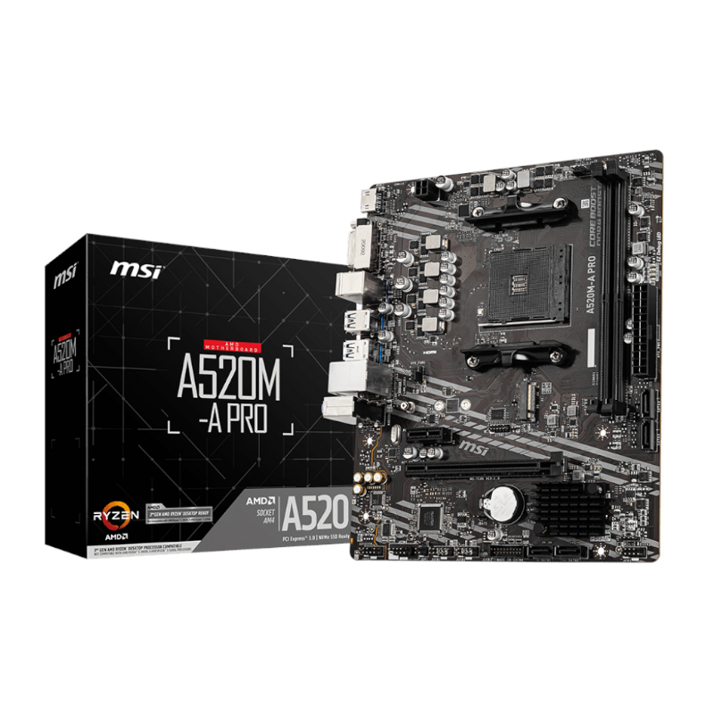 MSI A520M-A PRO AM4 AMD MATX Gaming Motherboard | A520M-APRO High-performance MSI A520M-A PRO AM4 motherboard with Turbo M.2