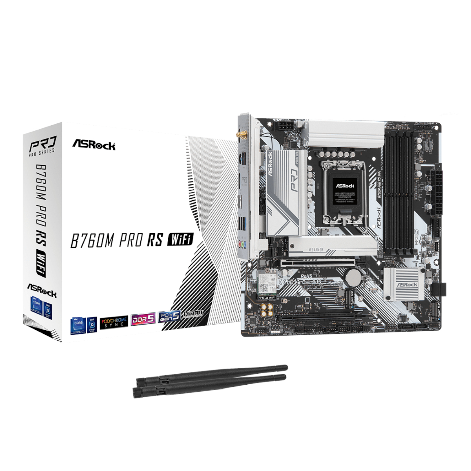 ASRock B760M Pro RS WiFi Intel LGA 1700 MATX Gaming Motherboard | B760M-PRO-RS-WIFI ASRock B760M Pro RS WiFi Intel LGA 1700 MATX Gaming Motherboard - Image 1