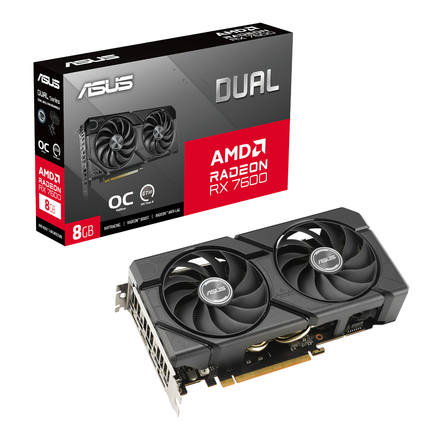 ASUS Dual Radeon RX 7600 EVO OC Edition 8GB GDDR6 Graphics Card | DUAL-RX7600-O8G-EVO ASUS Dual Radeon RX 7600 EVO OC Edition 8GB GDDR6 Graphics Card - Image 1