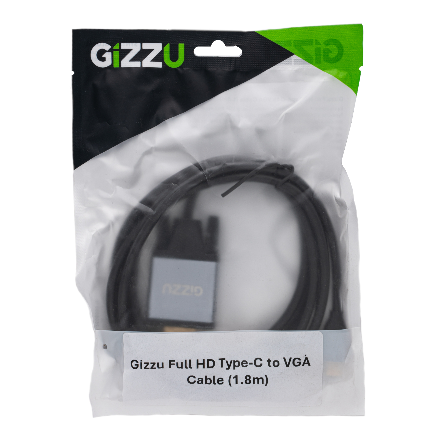 Gizzu Full HD Type-C to VGA Cable (1.8m) - Black | GCPCV18 Gizzu Full HD Type-C to VGA Cable (1.8m) - Black - Image 1