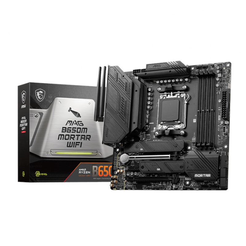 MSI MAG B650M MORTAR WIFI AMD AM5 mATX Gaming Motherboard | MAGB650MMORTARWIFI MSI MAG B650M MORTAR WIFI AMD AM5 mATX Gaming Motherboard - Image 1