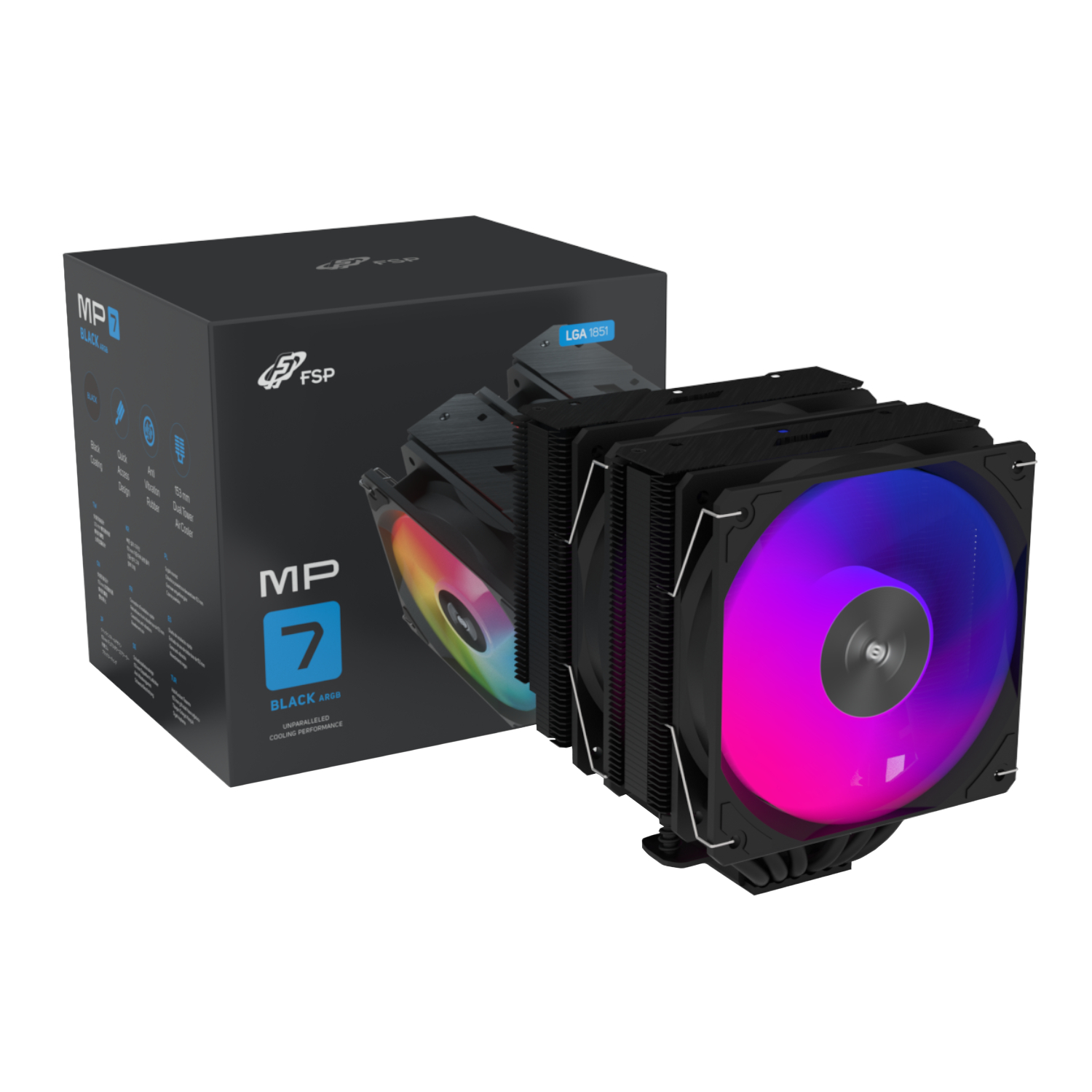 FSP MP7-BA 120mm PWM ARGB CPU Air Cooler - Black | MP7-BA FSP MP7-BA 120mm PWM ARGB CPU Air Cooler - Black - Image 1