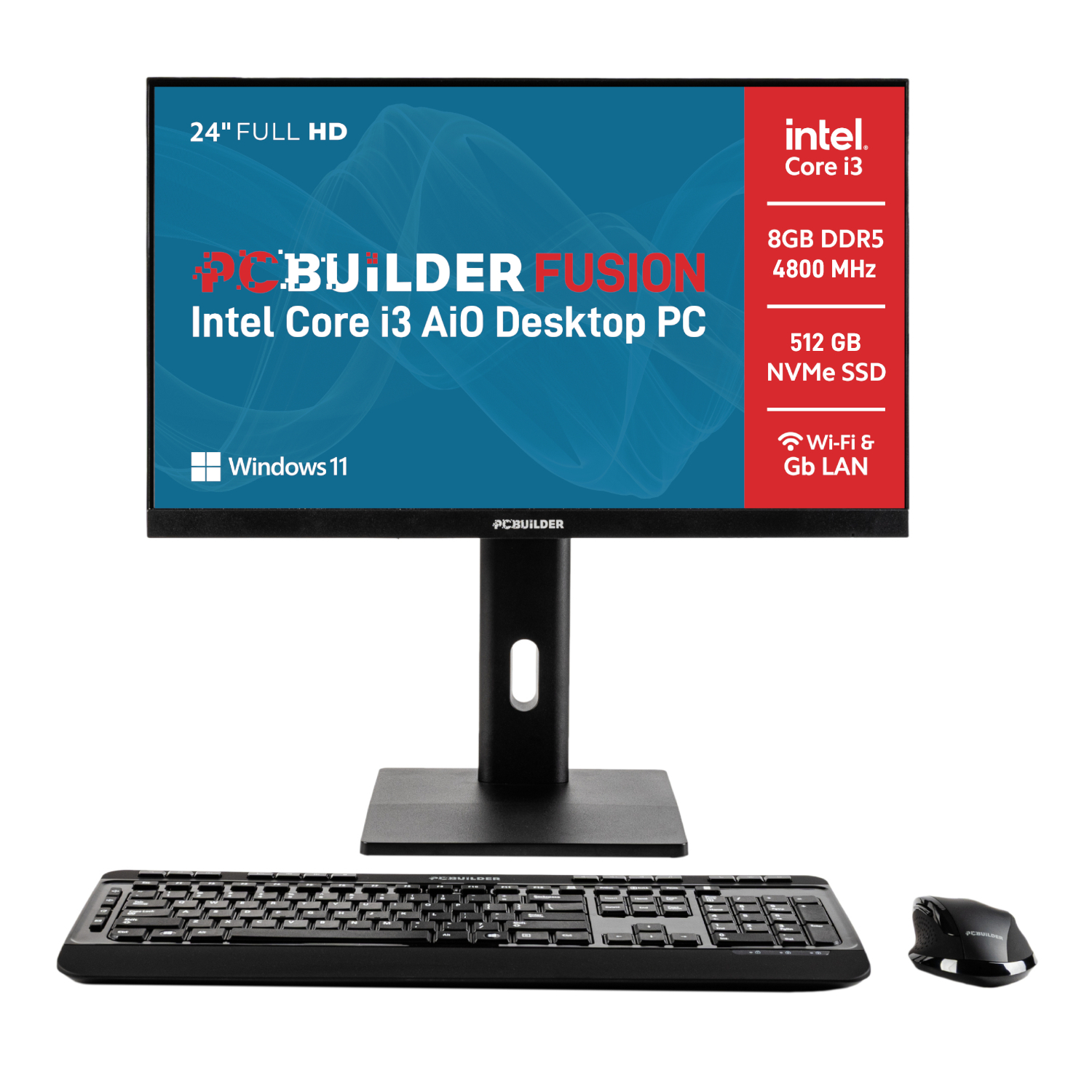 PCBuilder FUSION 24" Intel Core i3-12100 8GB DDR5 512GB Windows 11 AiO Desktop PC | PCB-AIO-FIB24-I38480-D5 PCBuilder FUSION 24" Intel Core i3-12100 8GB DDR5 512GB Windows 11 AiO Desktop PC - Image 1