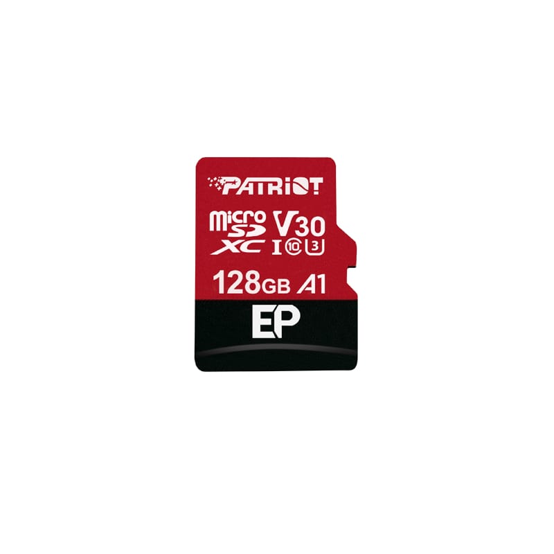 Patriot EP V30 A1 128GB Micro SDXC Card + Adapter | PEF128GEP31MCX Enhance your Android's speed and storage with the Patriot EP V30 A1 128GB microSDXC Card. It offers A1 App Classification rating accompanied by read speeds of up to 90MB/s and write speeds of up to 80MB/s.
