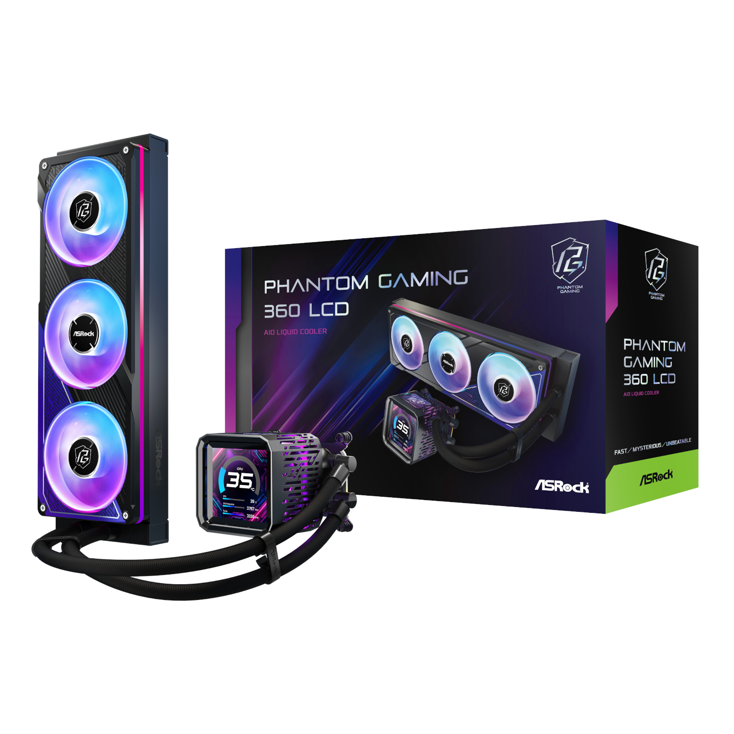 ASRock Phantom Gaming 360 LCD All-in-one Liquid CPU Cooler - Black | PHANTOM-GAMING-360-LCD ASRock Phantom Gaming 360 LCD All-in-one Liquid CPU Cooler - Black - Image 1