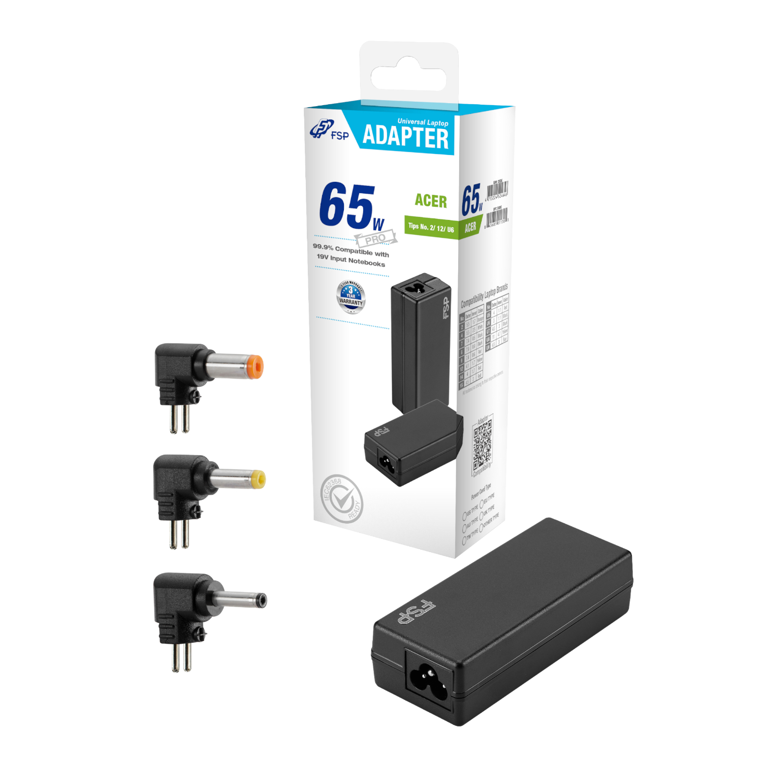 FSP PRO 65W Universal Laptop Adapter – Acer | PNA0652521 FSP PRO 65W Universal Laptop Adapter – Acer - Image 1