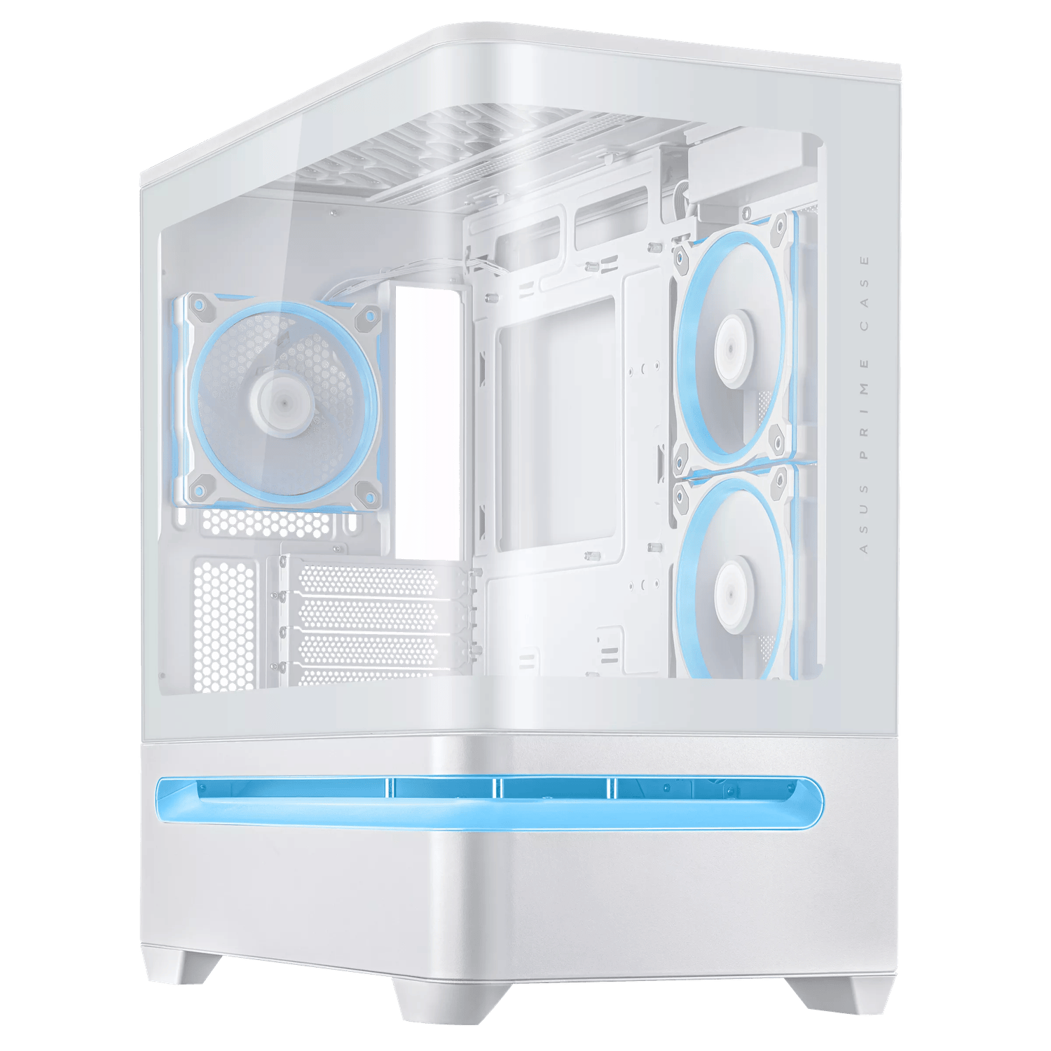 ASUS Prime AP202 ARGB mATX White Chassis | PRIMEAP202-WH Panoramic curved glass design | Patented slot vent GPU cooling | Three pre-installed ARGB fans | 20 Gbps front USB Type-C | Broad mATX/Mini-ITX compatibility