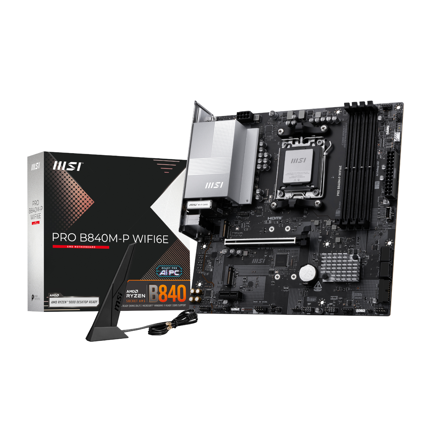 MSI PRO B840M-P Wi-Fi 6E AMD AM5 MATX Gaming Motherboard | PROB840M-PWIFI6E MSI PRO B840M-P Wi-Fi 6E AMD AM5 MATX Gaming Motherboard - Image 1