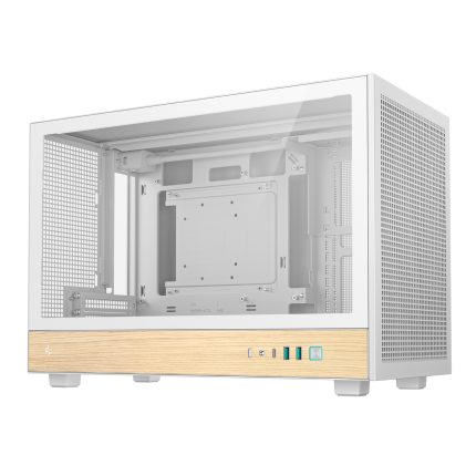 High-airflow Micro-ATX gaming chassis | Natural wood-grain aesthetic | Full-size GPU support | Tempered glass side panel | Flexible radiator and fan compatibility