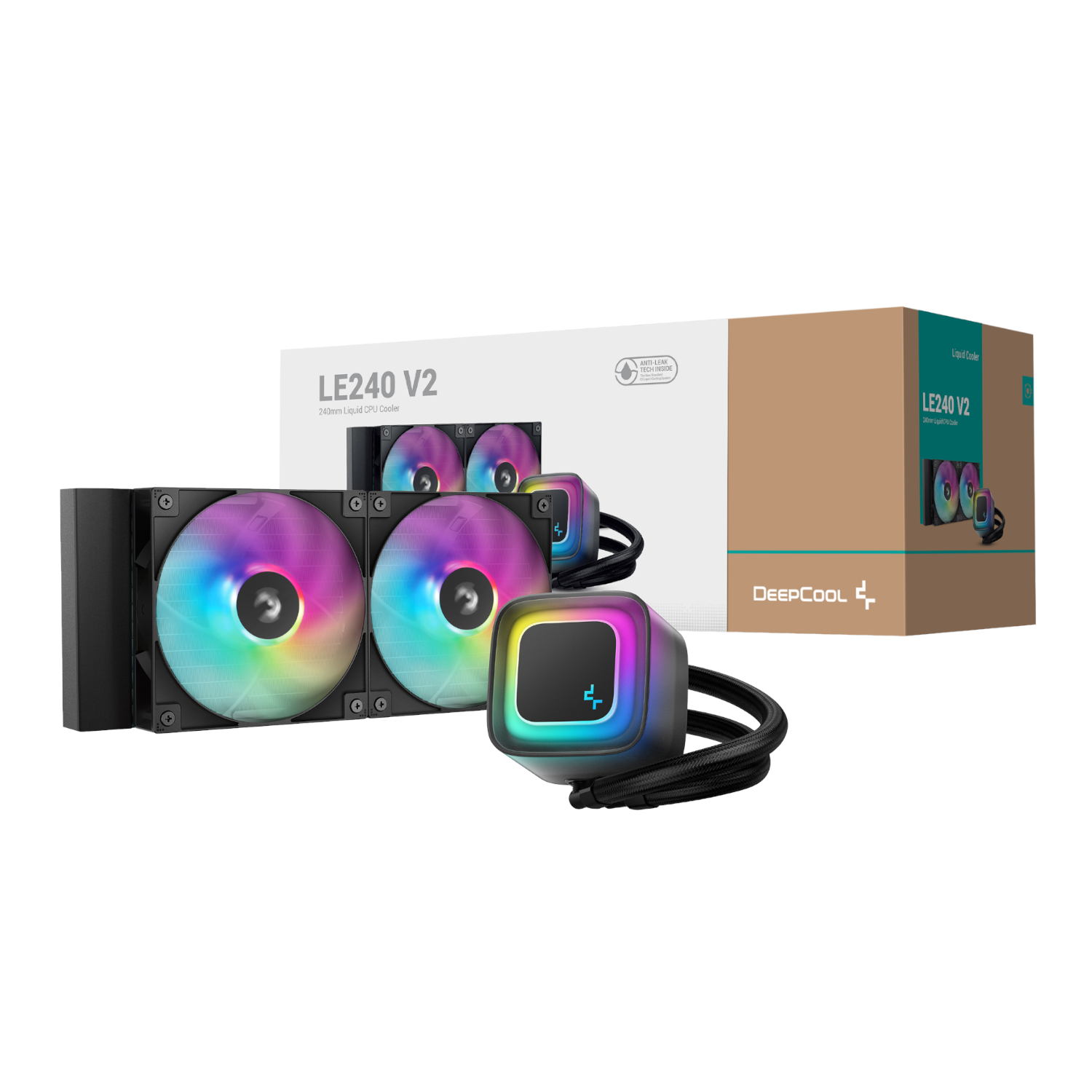 DeepCool LE240 V2 240mm ARGB AIO CPU Liquid Cooler - Black | R-LE240-BKAMMC-G-2 DeepCool LE240 V2 240mm ARGB AIO CPU Liquid Cooler - Black - Image 1