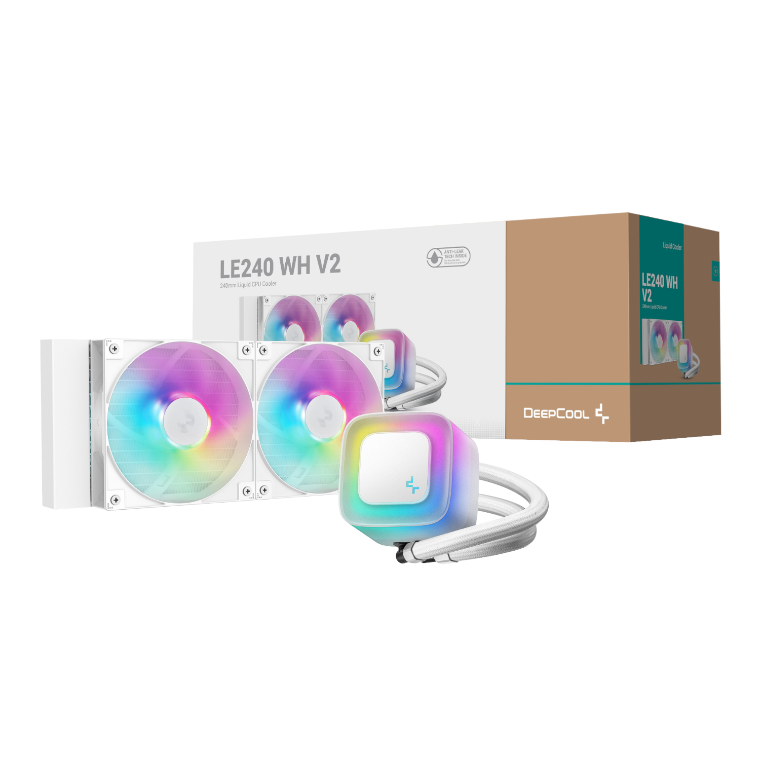 DeepCool LE240 V2 240mm ARGB AIO CPU Liquid Cooler - White | R-LE240-WHAMMN-G-2 DeepCool LE240 V2 240mm ARGB AIO CPU Liquid Cooler - White - Image 1