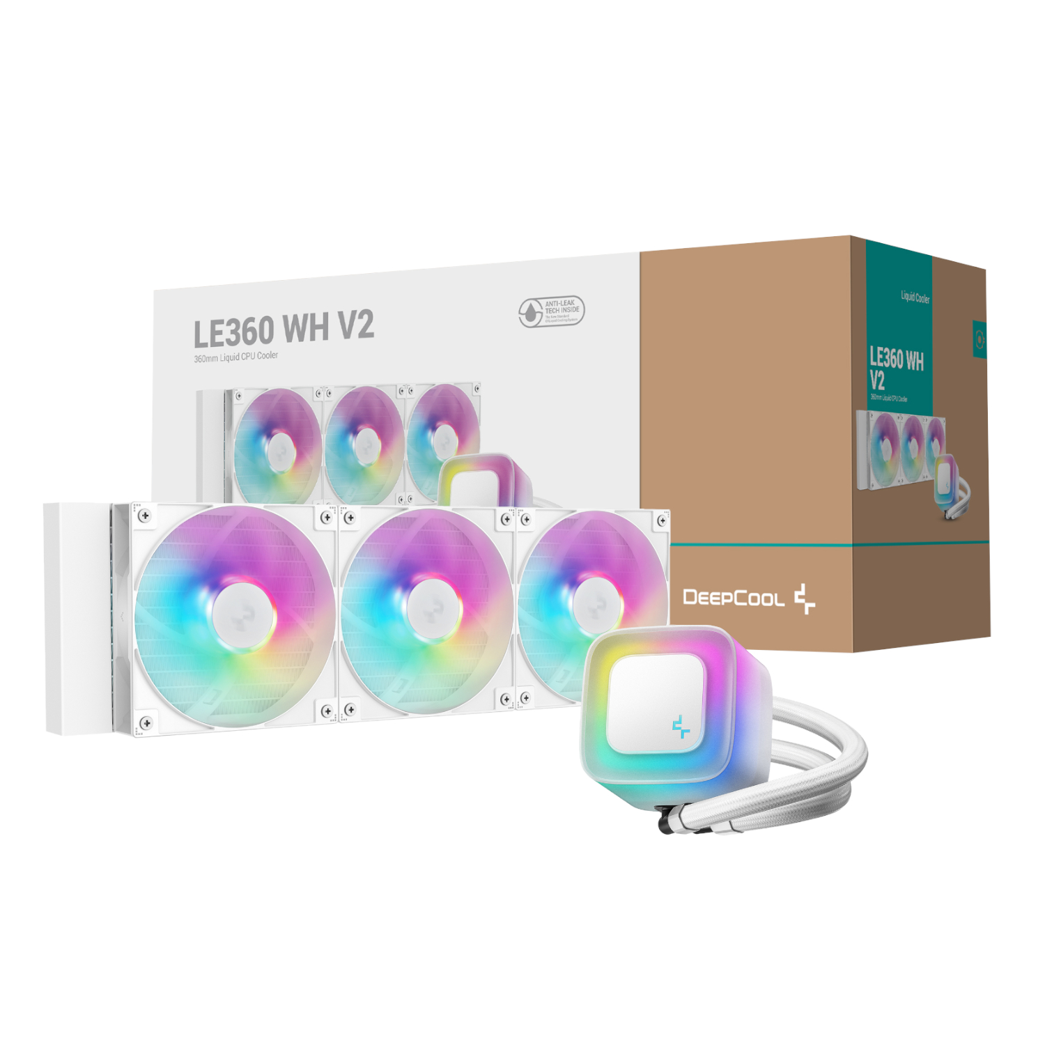 DeepCool LE360 V2 ARGB 360mm AIO Liquid Cooler - White | R-LE360-WHAMMN-G-2 DeepCool LE360 V2 ARGB 360mm AIO Liquid Cooler - White - Image 1