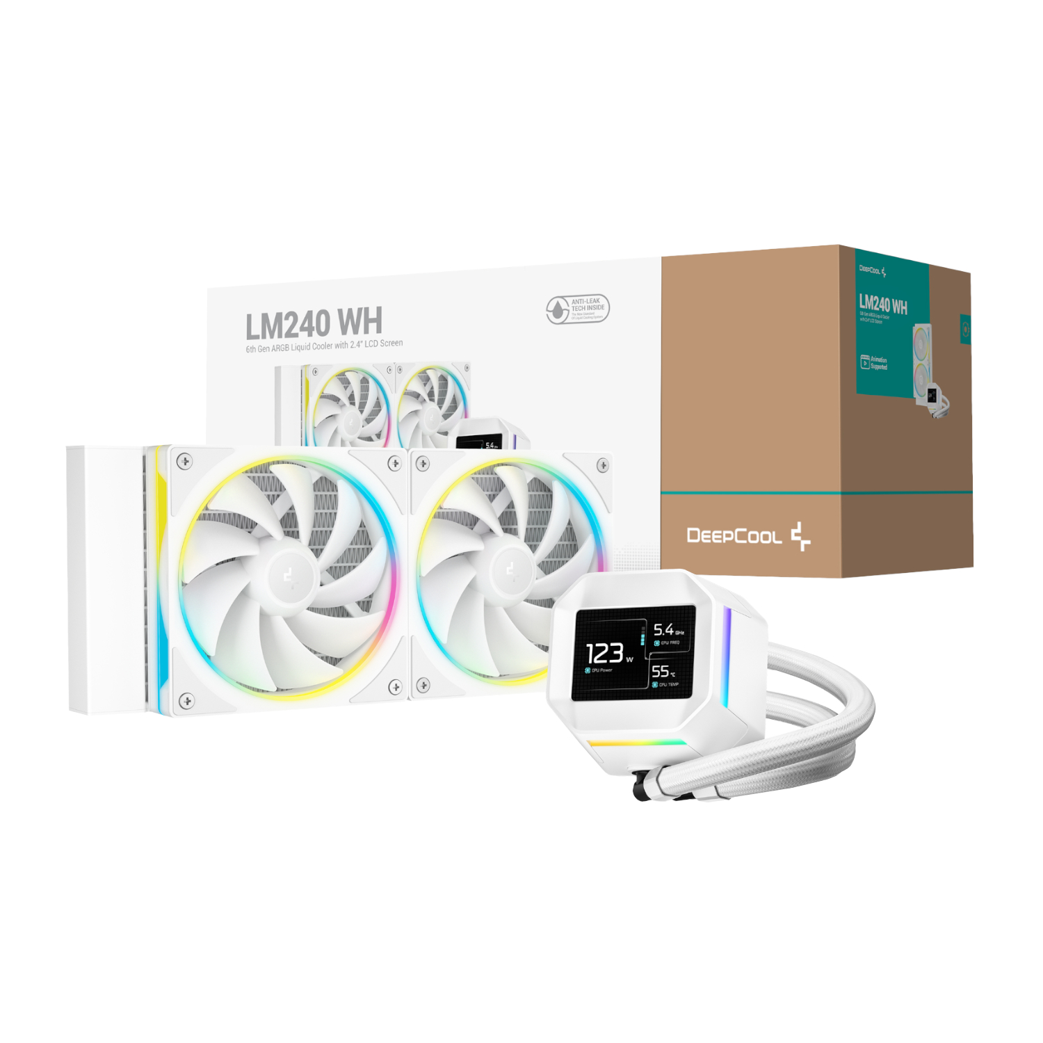 DeepCool LM240 ARGB 240mm AiO CPU Liquid Cooler - White | R-LM240-WHDMMC-1 DeepCool LM240 ARGB 240mm AiO CPU Liquid Cooler - White - Image 1