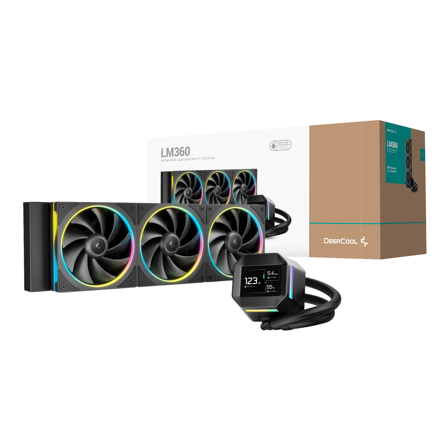 DeepCool LM360 ARGB 360mm AIO CPU Liquid Cooler - Black | R-LM360-BKDMMC-1 DeepCool LM360 ARGB 360mm AIO CPU Liquid Cooler - Black - Image 1