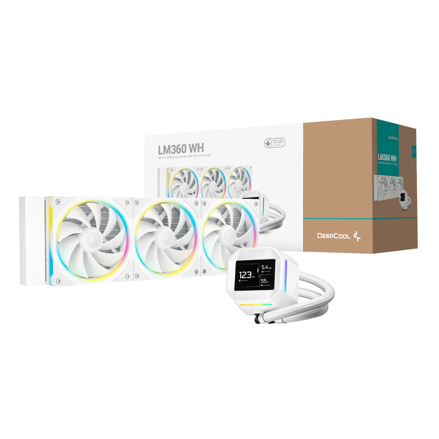DeepCool LM360 ARGB 360mm AIO CPU Liquid Cooler - White | R-LM360-WHDMMC-1 DeepCool LM360 ARGB 360mm AIO CPU Liquid Cooler - White - Image 1