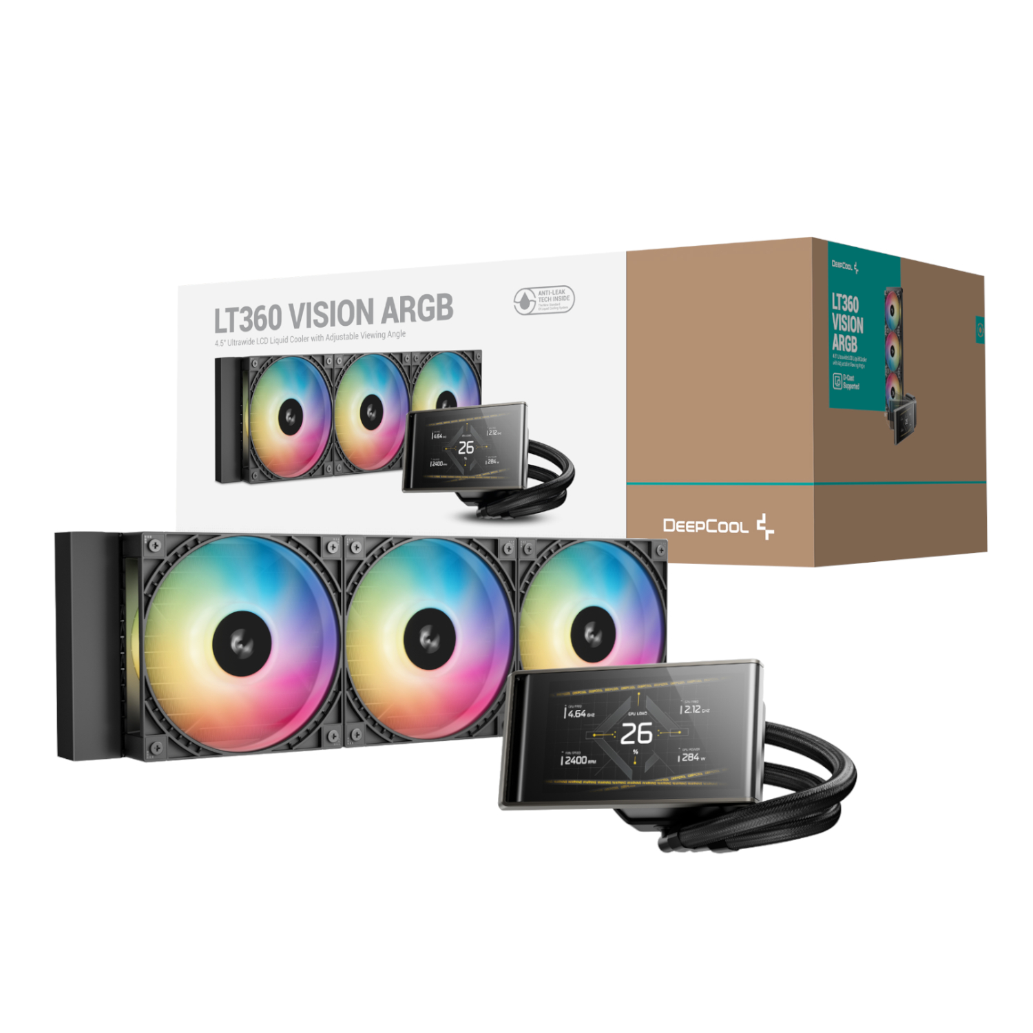 DeepCool LT360 VISION ARGB 4.5" LCD All-in-one CPU Liquid Cooler - Black | R-LT360VISIONBKAMMC-G-1 DeepCool LT360 VISION ARGB 4.5" LCD All-in-one CPU Liquid Cooler - Black - Image 1