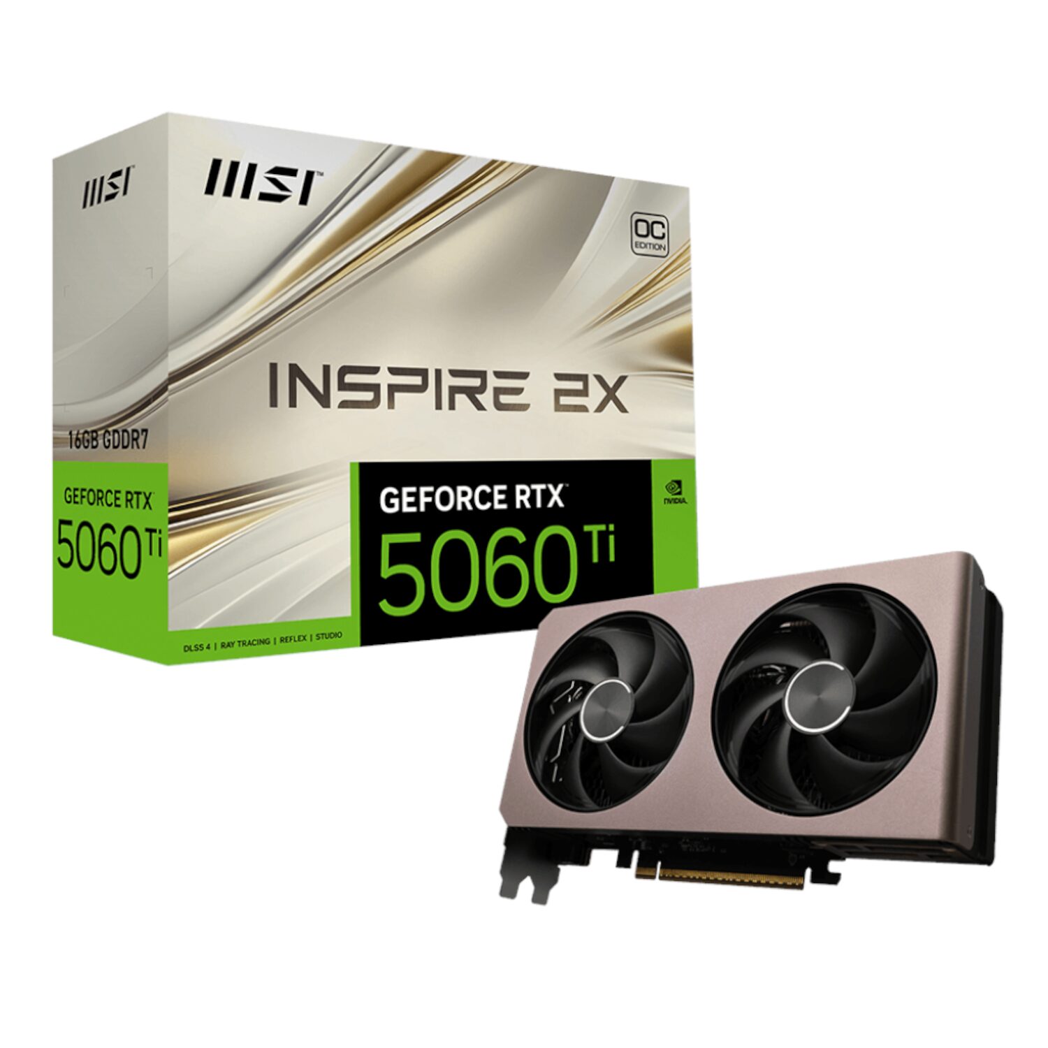 MSI GeForce RTX 5060 Ti 16GB INSPIRE 2X OC Graphics Card | RTX5060TIINSPIRE2XOC16GB MSI GeForce RTX 5060 Ti 16GB INSPIRE 2X OC Graphics Card - Image 1