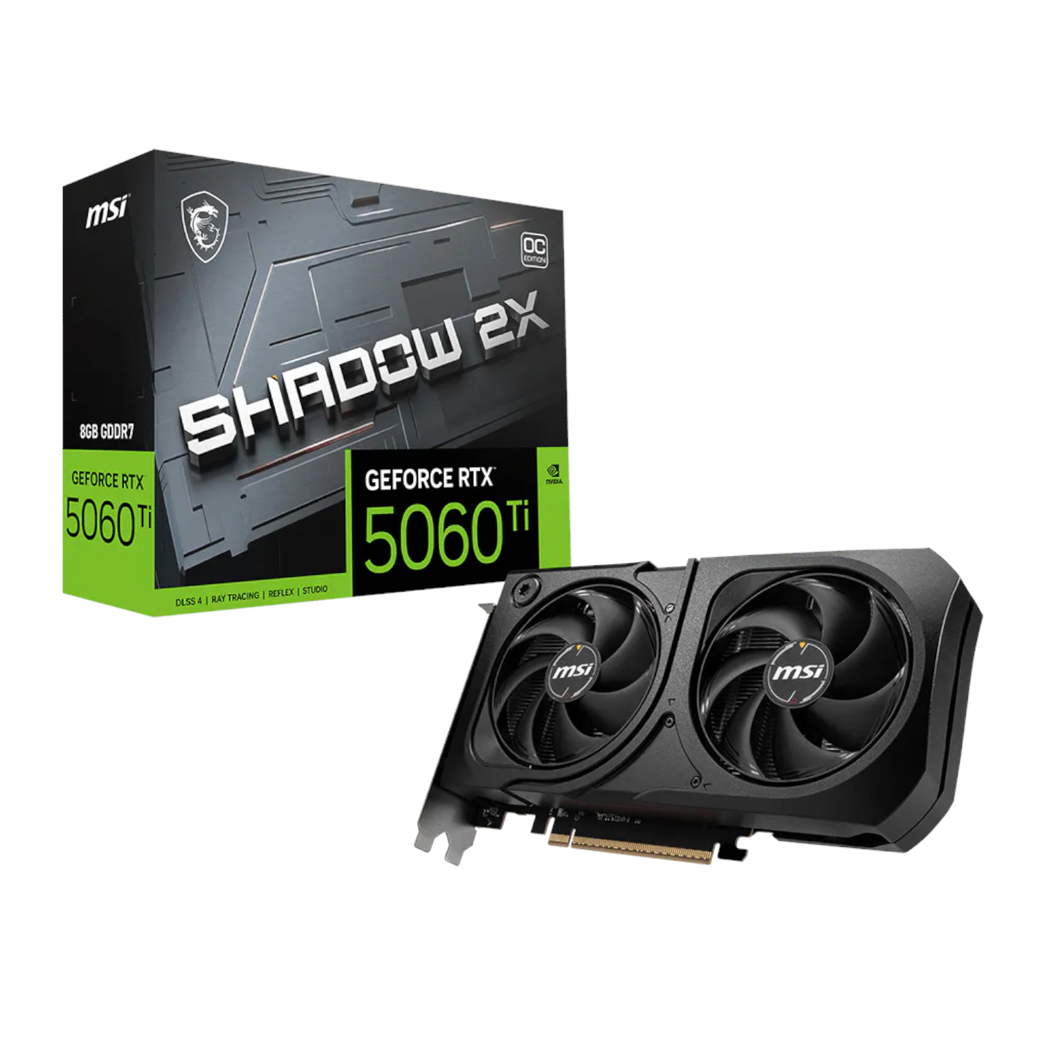 MSI GeForce RTX 5060 Ti SHADOW 2X OC PLUS 128-bit GDDR7 8GB Graphics Card | RTX5060TISHADOW2XOCPLU MSI GeForce RTX 5060 Ti SHADOW 2X OC PLUS 128-bit GDDR7 8GB Graphics Card - Image 1