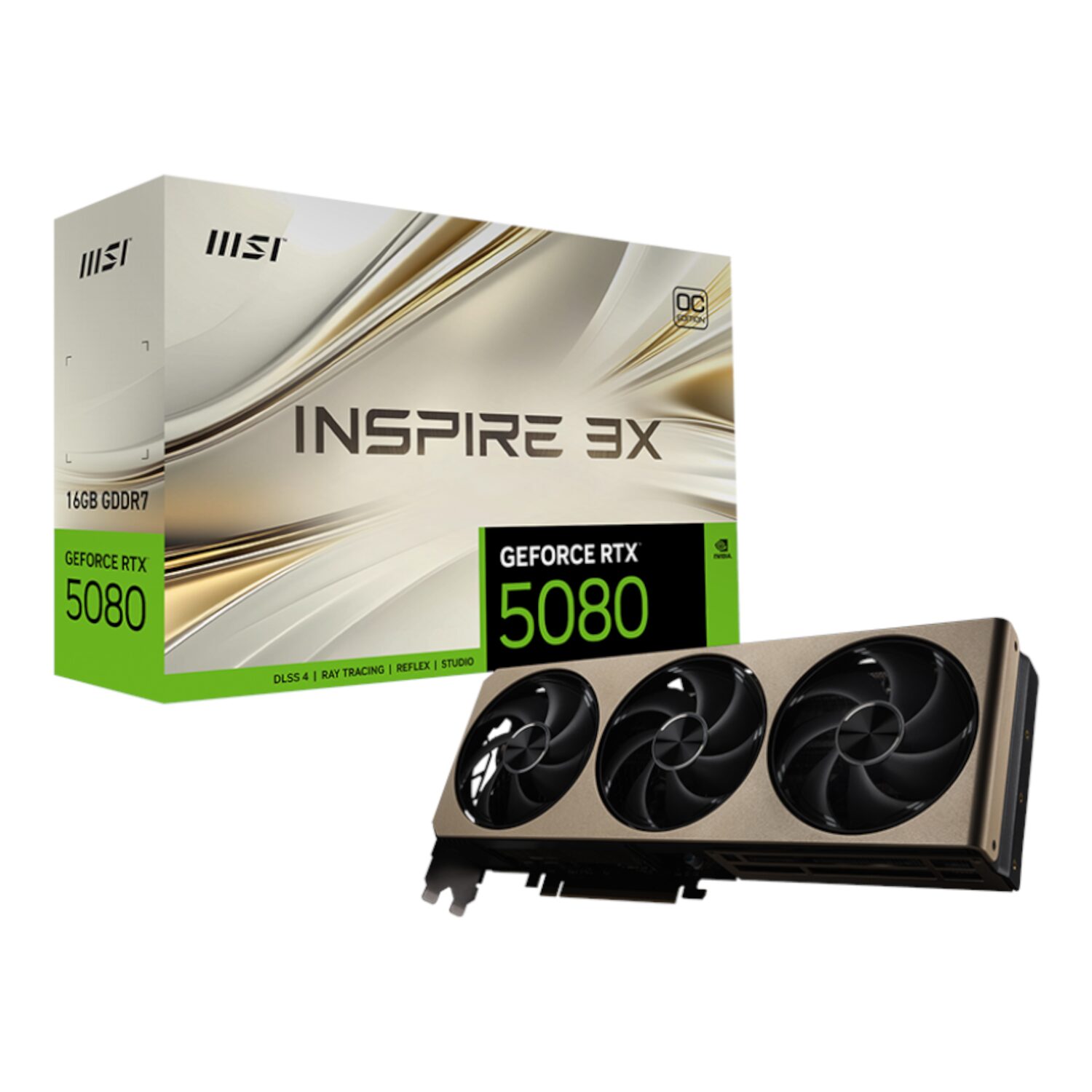 MSI GeForce RTX 5080 16GB INSPIRE 3X OC Graphics Card | RTX5080INSPIRE3XOC16GB MSI GeForce RTX 5080 16GB INSPIRE 3X OC Graphics Card - Image 1
