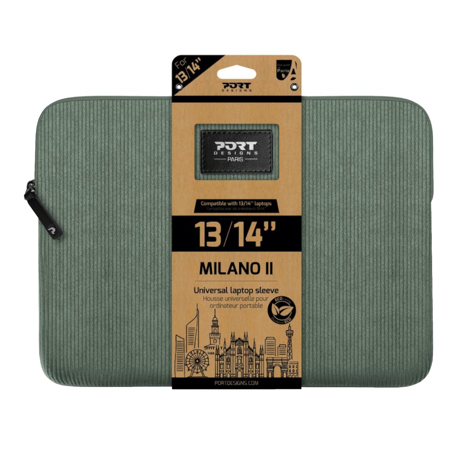 140722_Port-Designs-Milano-II-Eco-13-14-inch-Universal-Laptop-Sleeve-Sage-Green_wr_01a.jpg Port Designs Milano II Eco 13/14" Universal Laptop Sleeve - Sage Green - Image 1