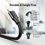 UGREEN Type-C to USB 3.0 Cable 2m – Fast Charging 3A, 5Gbps Sync – Black - Image 3