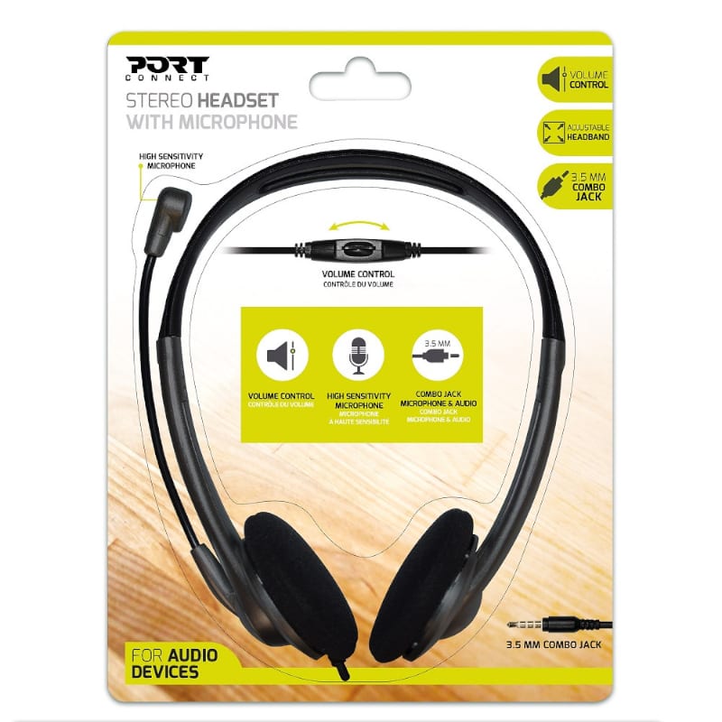 901603_wr_01.jpg Port Stereo Headset with Mic with 1.2m Cable|1 x 3.5mm|Volume Controller - Black - Image 1