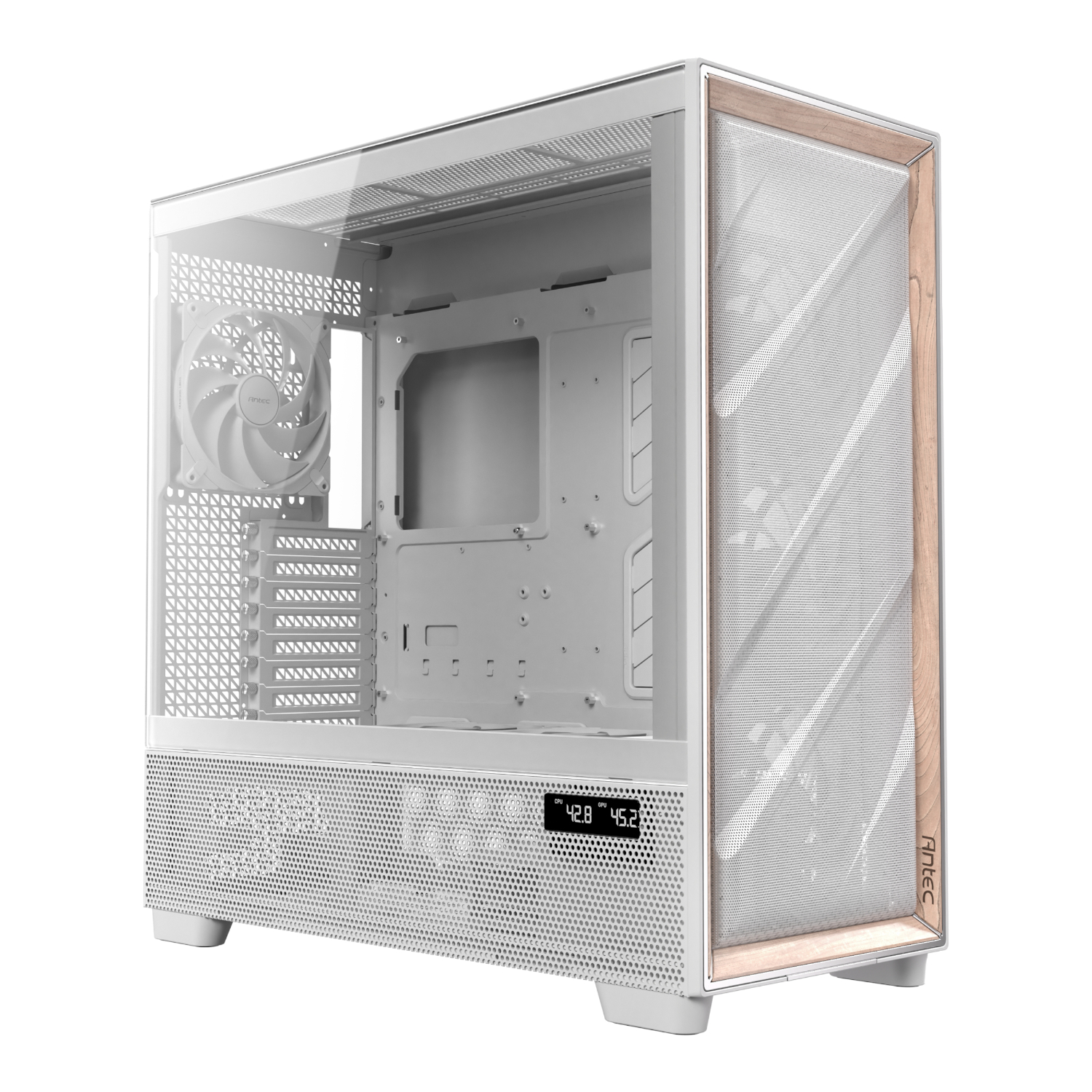 Antec_FLUX-PRO-W_wr_01a.jpg Antec FLUX PRO E-ATX Full Tower Gaming Chassis – White - Image 1