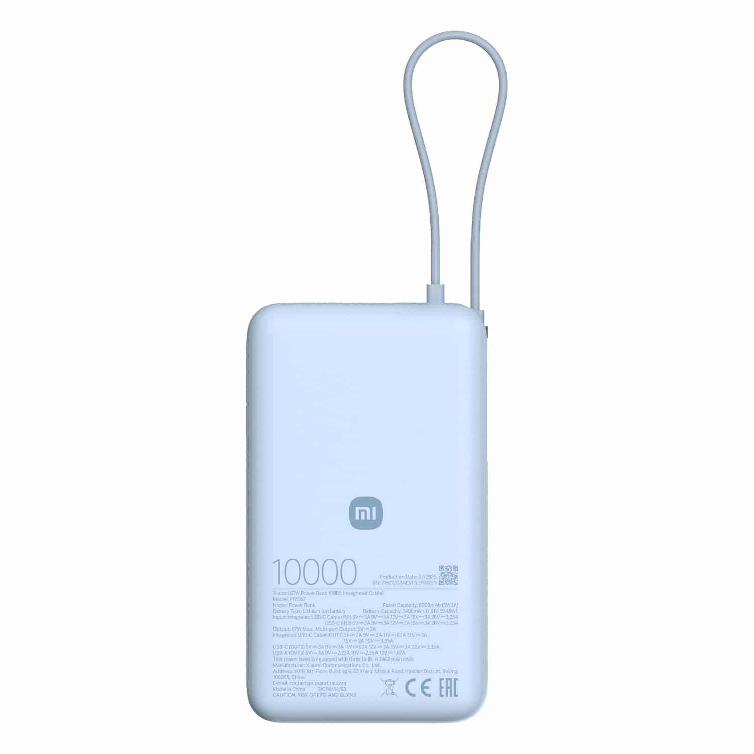 BHR08NZGL_Xiaomi-67W-Power-Bank-10000-Integrated-Cable-Ice-Blue_wr_01a.jpg Xiaomi 67W Power Bank 10000mAh (Integrated Cable) - Ice Blue - Image 1