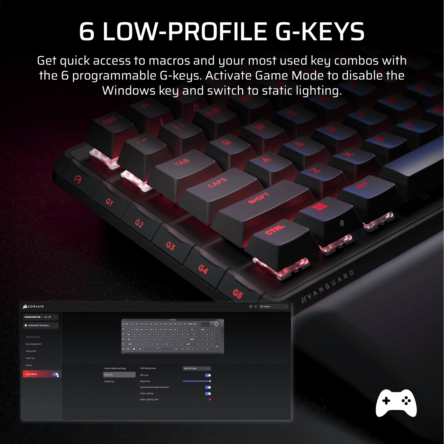 Corsair VANGUARD 96 Mechanical Gaming Keyboard, CORSAIR MLX Plasma - Black - Image 5