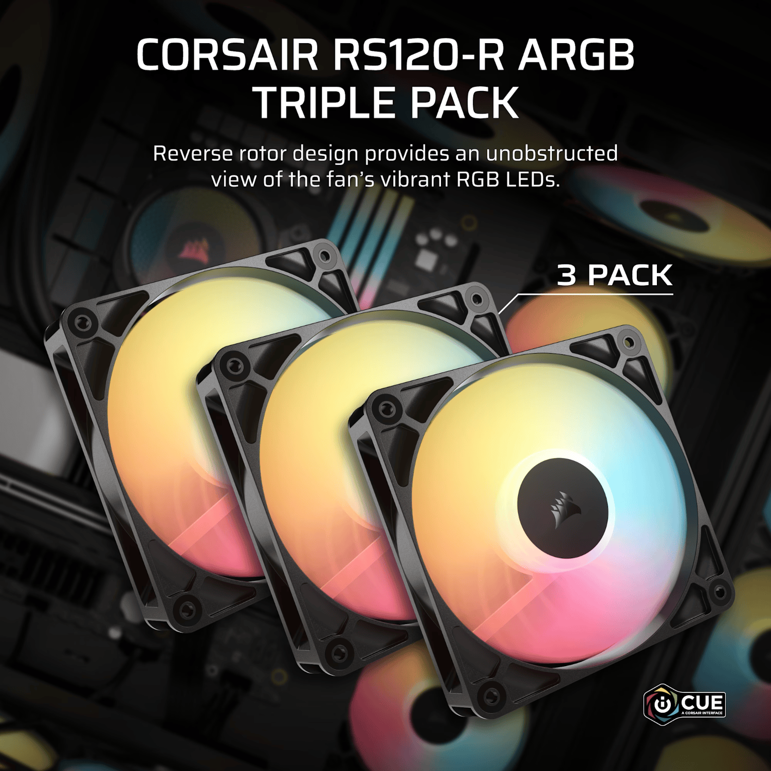 Corsair RS120-R ARGB 120mm PWM Reverse Fans Triple Pack - Black - Image 5