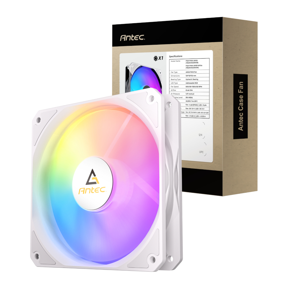 P12R-ARGB-WHT_wr_01.jpg Antec P12 PWM 120mm ARGB Reverse Case Fan - White - Image 1