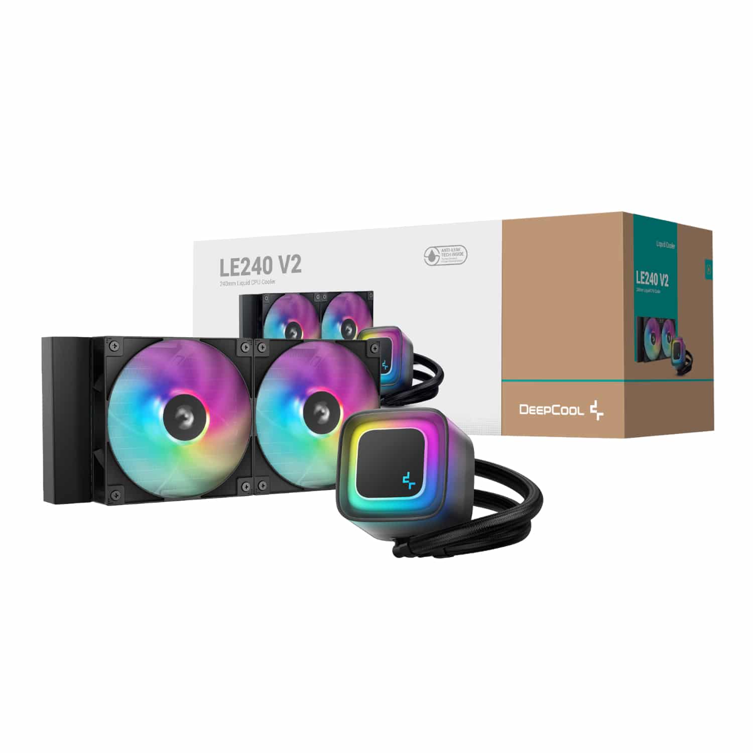 R-LE240-BKAMMC-G-2_DeepCool-LE240-V2-240mm-ARGB-AIO-CPU-Liquid-Cooler-Black_wr_01.jpg DeepCool LE240 V2 240mm ARGB AIO CPU Liquid Cooler - Black - Image 1