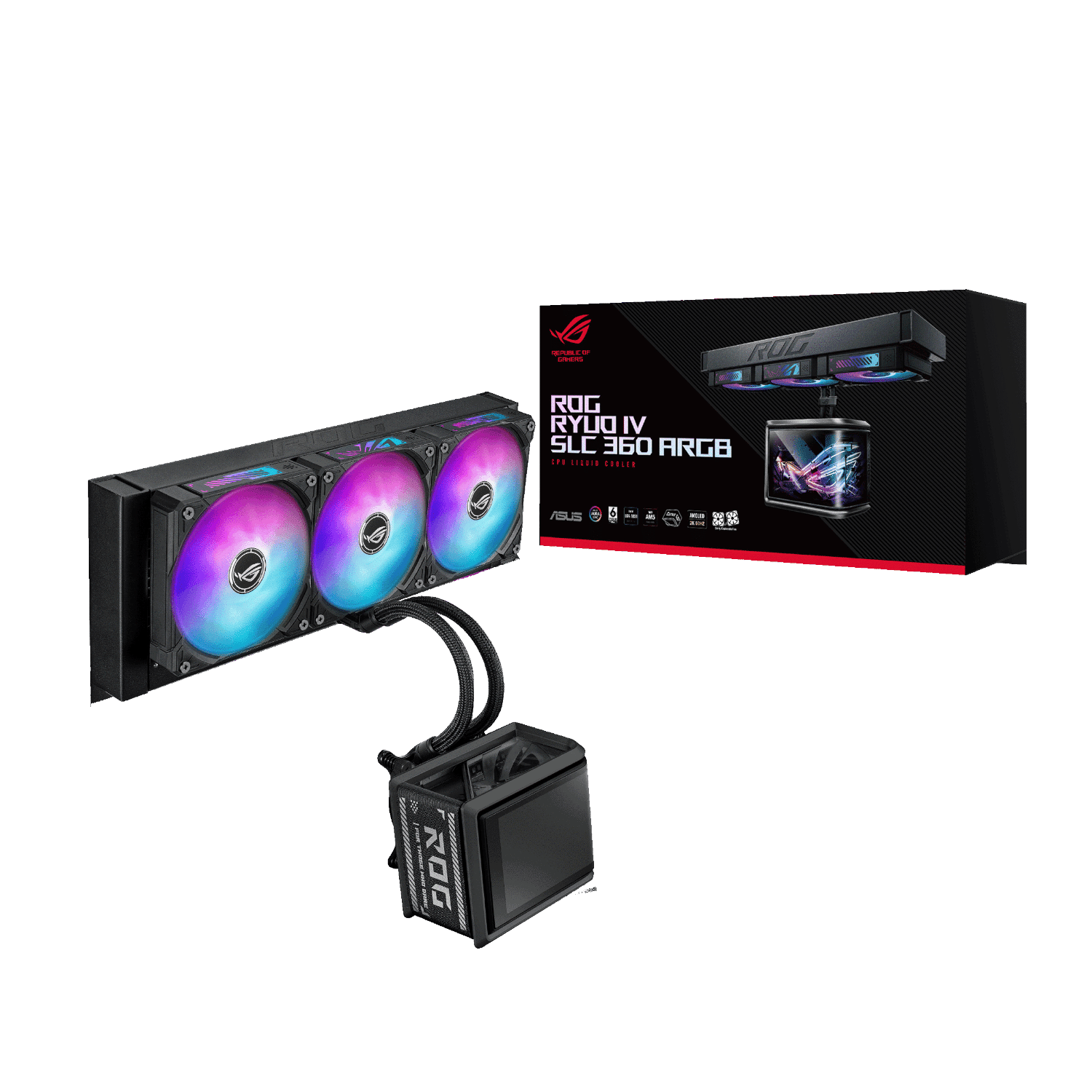 ROGRYUOIVSLC360ARGB_ASUS_ROG_Ryuo_IV_SLC_360mm_ARGB_Liquid_C_wr_01.png ASUS ROG Ryuo IV SLC 360mm ARGB Liquid CPU Cooler - Black - Image 1